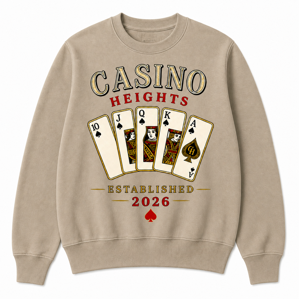 Casino Heights Royal Flush Crewneck Sweatshirt – latte