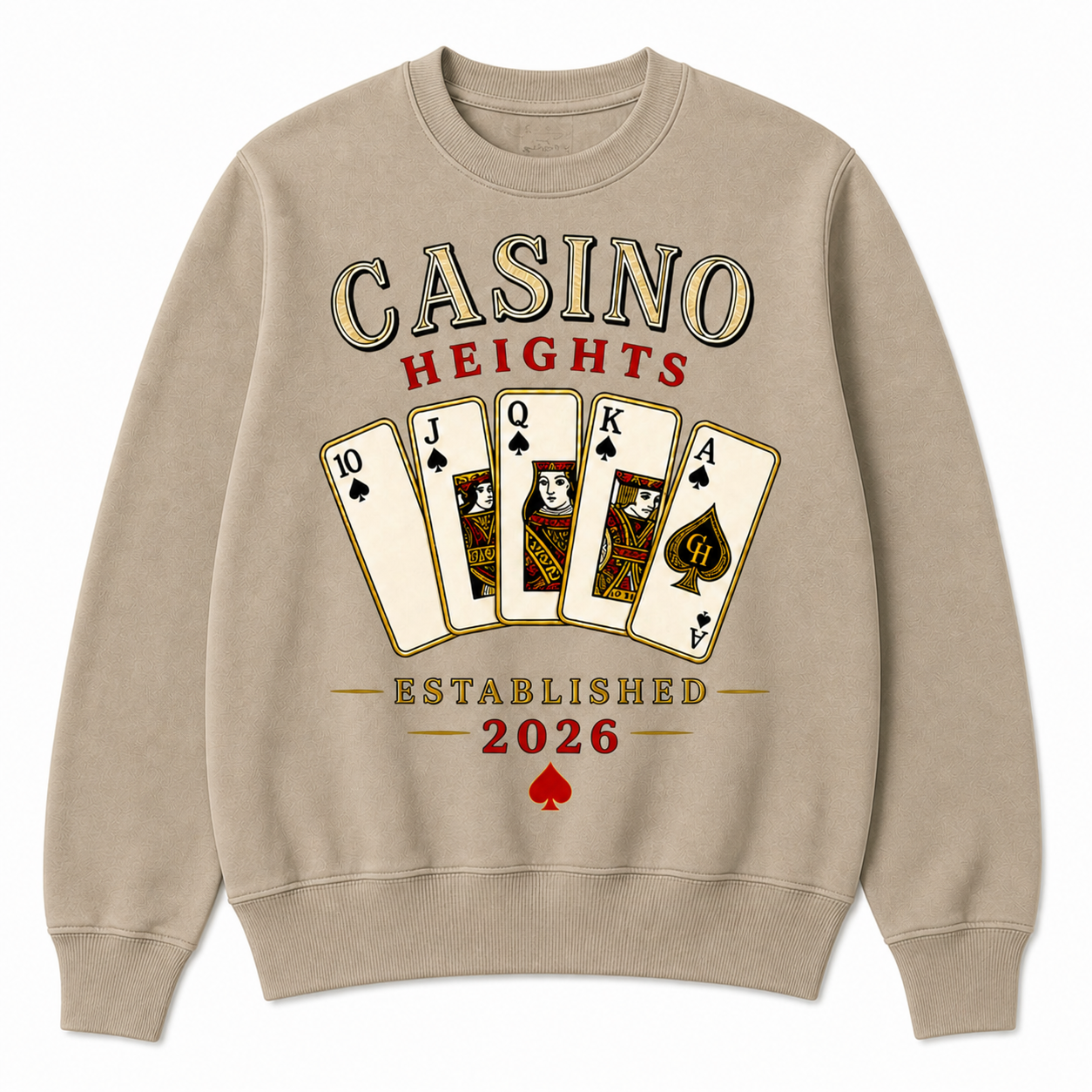 Casino Heights Royal Flush Crewneck Sweatshirt – latte