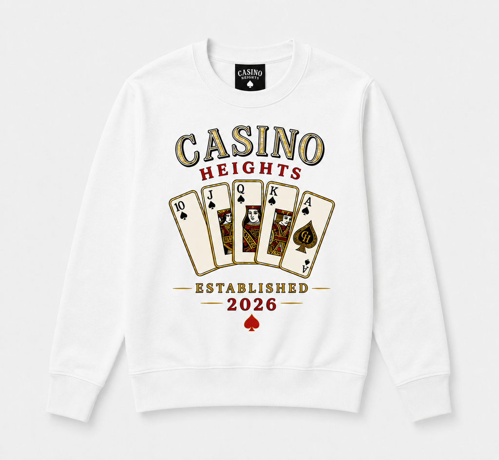Casino Heights Royal Flush Crewneck Sweatshirt – White