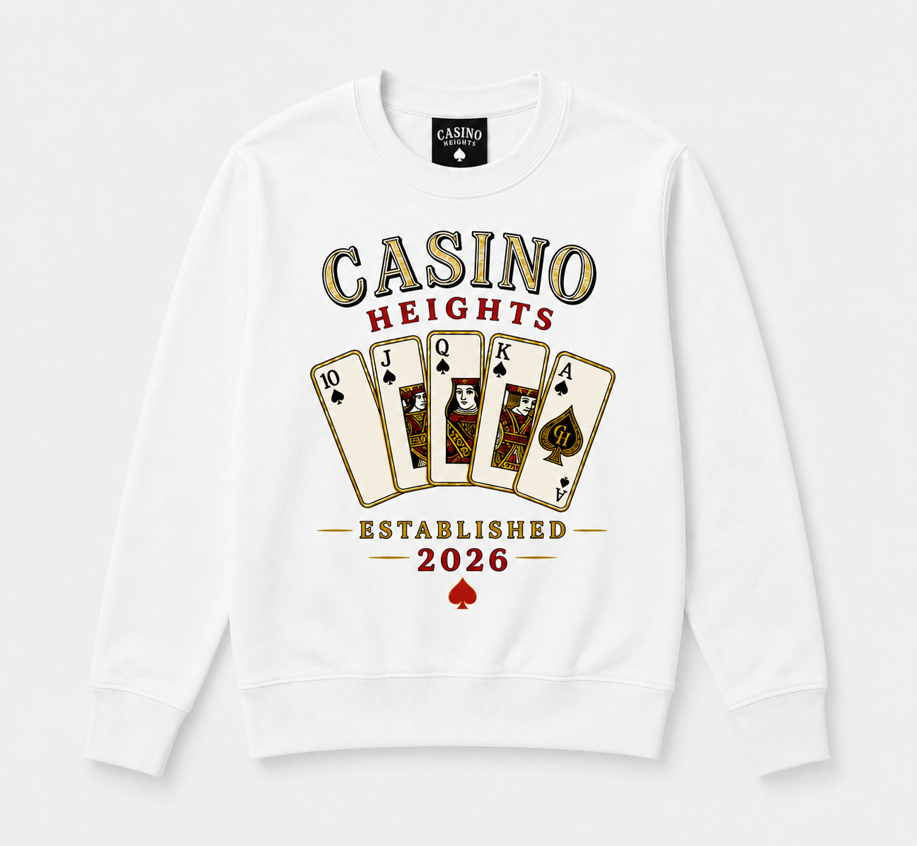 Casino Heights Royal Flush Crewneck Sweatshirt – White