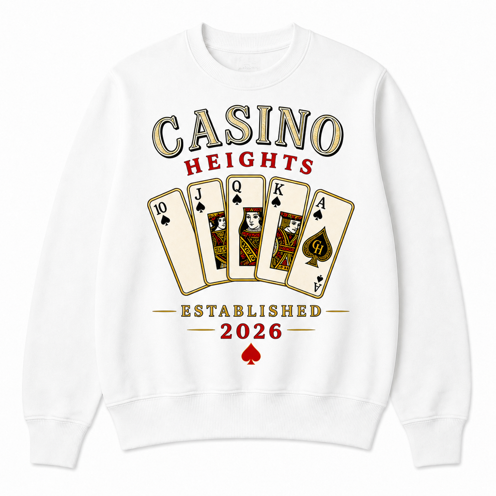 Casino Heights Royal Flush Crewneck Sweatshirt – White