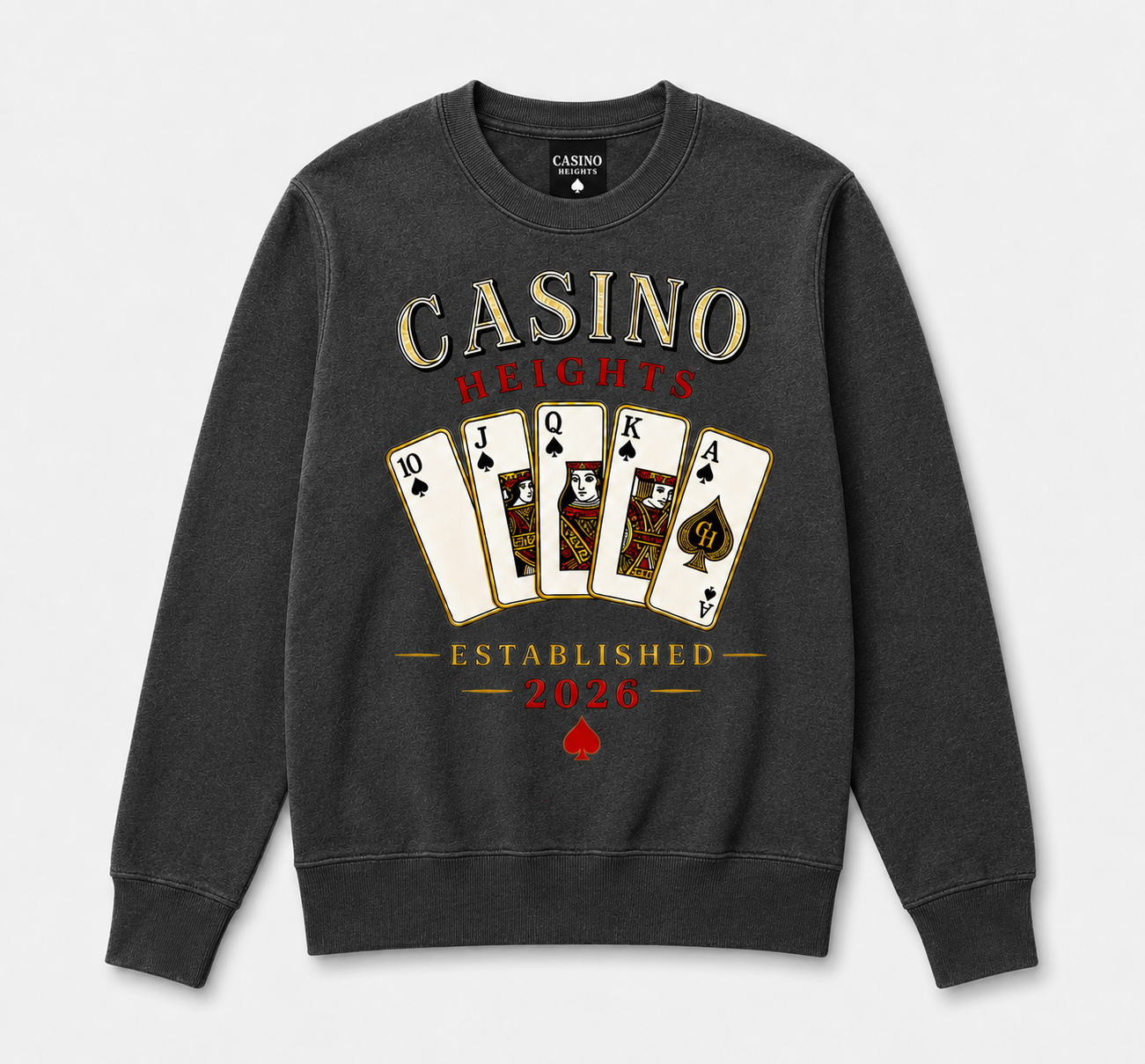 Casino Heights Royal Flush Crewneck Sweatshirt – charcoal