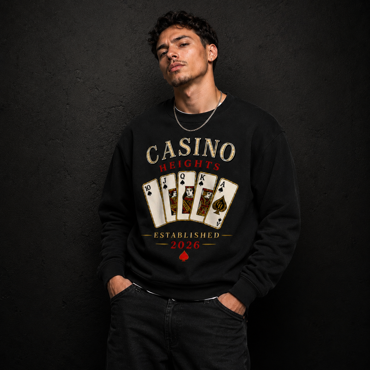 Casino Heights Royal Flush Crewneck Sweatshirt – Black