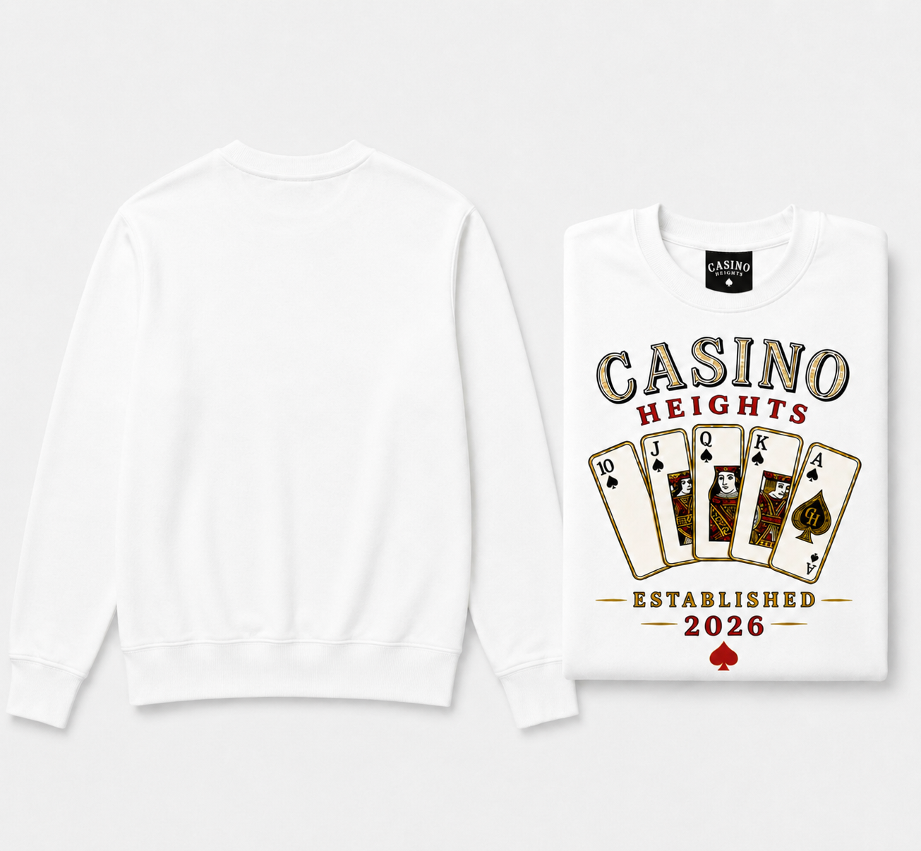 Casino Heights Royal Flush Crewneck Sweatshirt – White