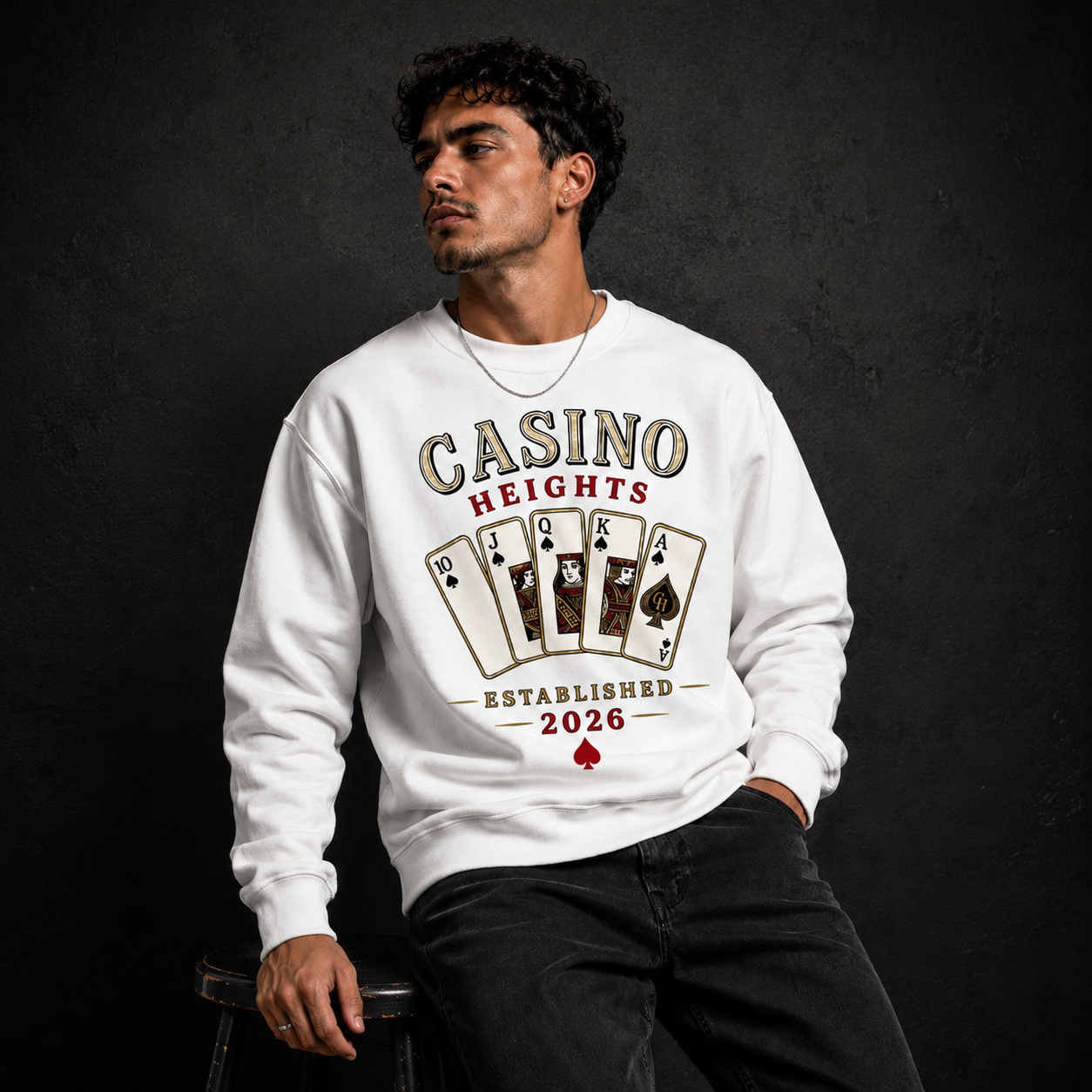 Casino Heights Royal Flush Crewneck Sweatshirt – White