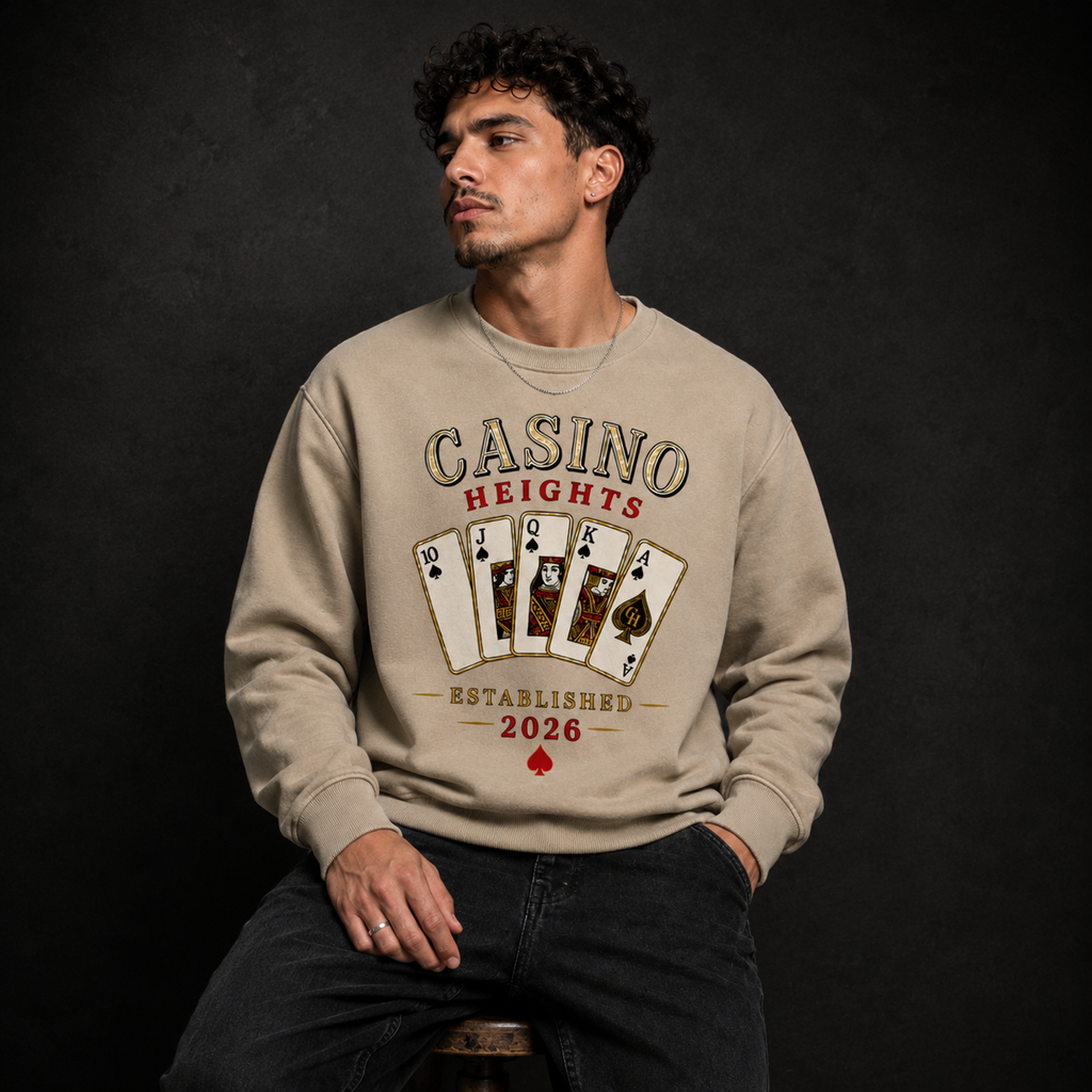 Casino Heights Royal Flush Crewneck Sweatshirt – latte