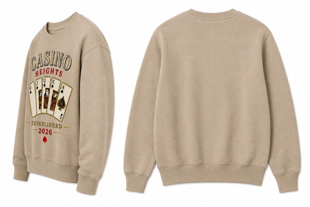Casino Heights Royal Flush Crewneck Sweatshirt – latte