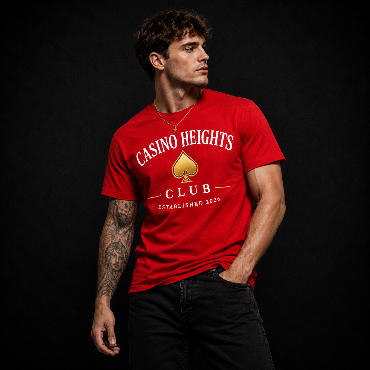 Casino Heights Club Red Gold Spade Graphic T-Shirt