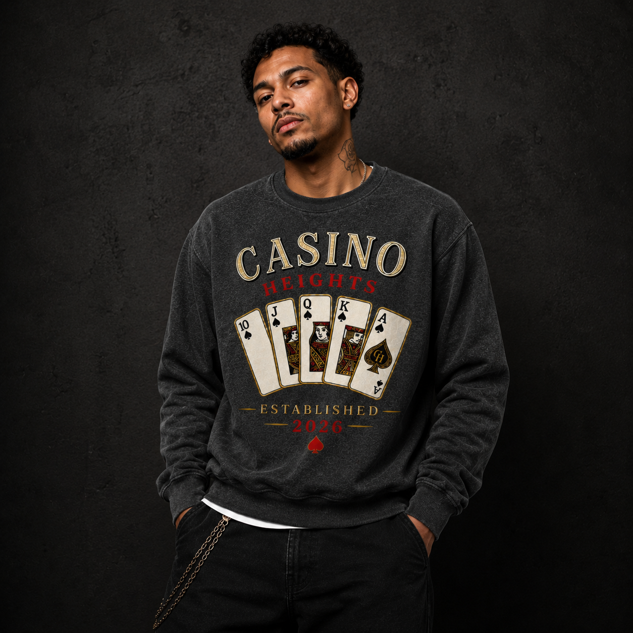 Casino Heights Royal Flush Crewneck Sweatshirt – charcoal