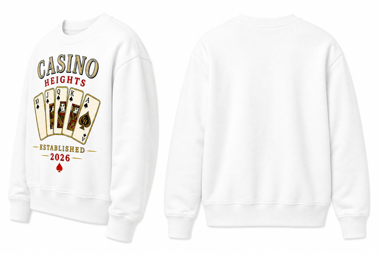 Casino Heights Royal Flush Crewneck Sweatshirt – White