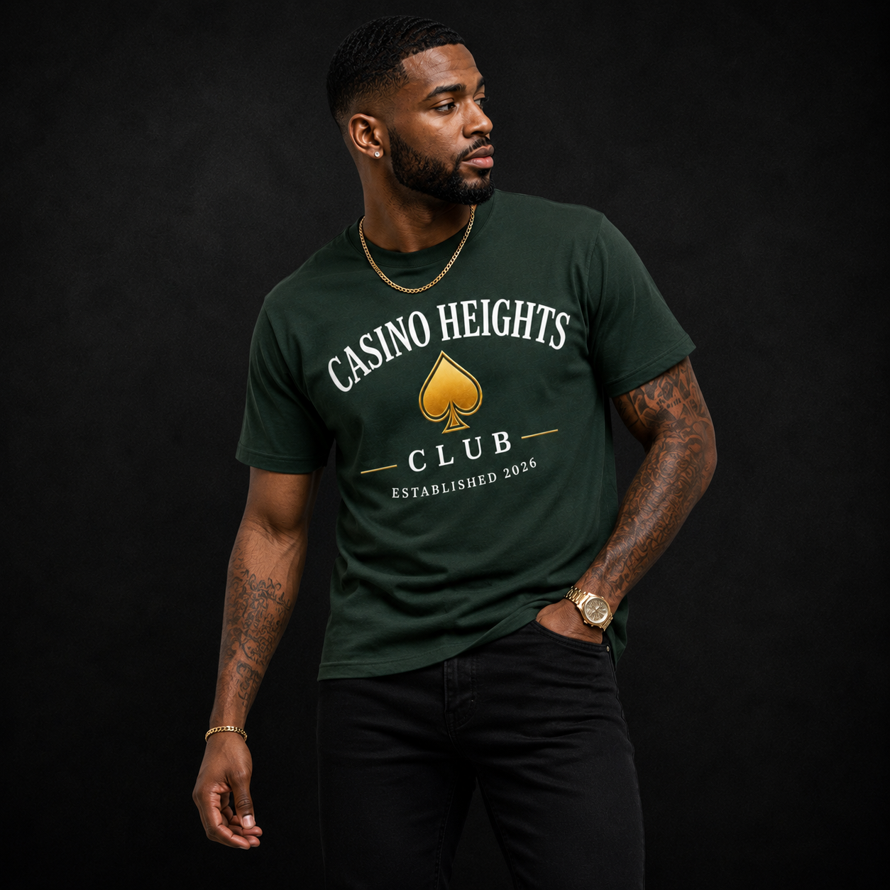 Casino Heights Club Forest Green Gold Spade Graphic Tee