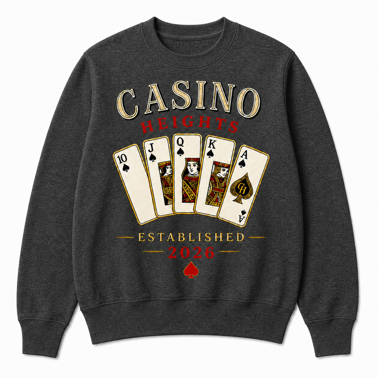 Casino Heights Royal Flush Crewneck Sweatshirt – charcoal