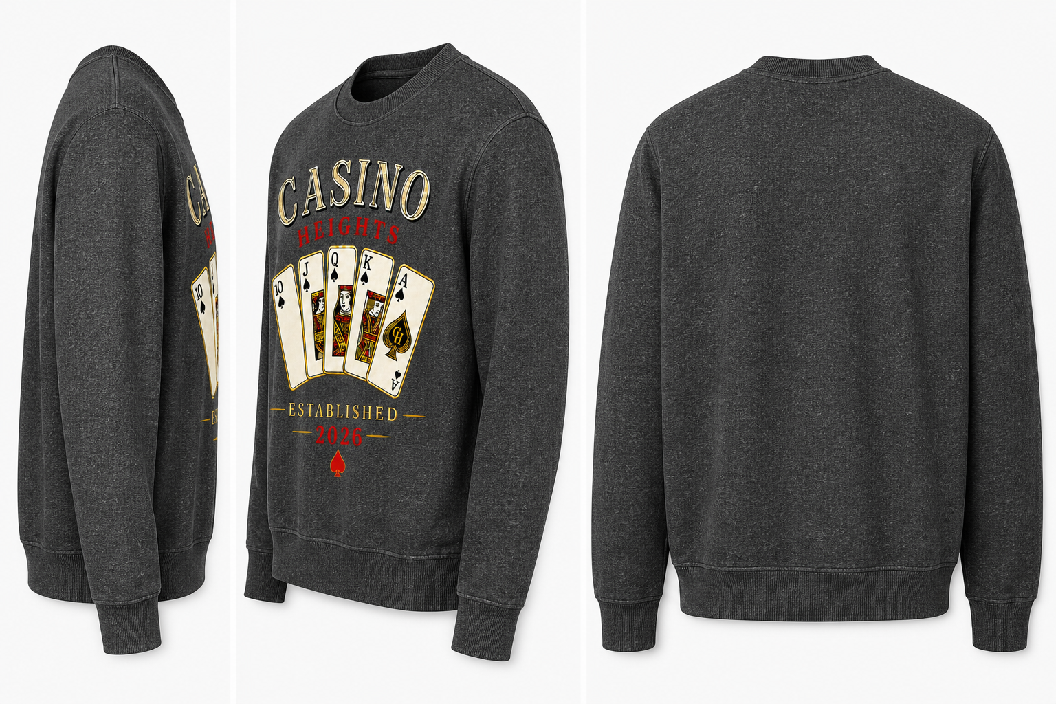 Casino Heights Royal Flush Crewneck Sweatshirt – charcoal