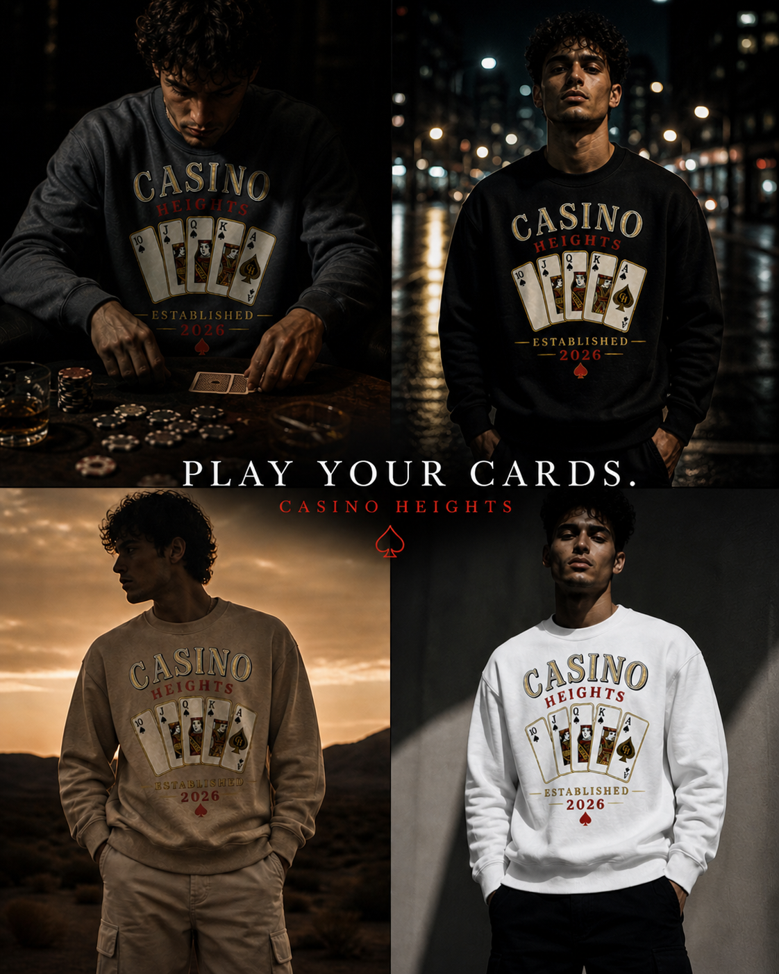 Casino Heights Royal Flush Crewneck Sweatshirt – Black