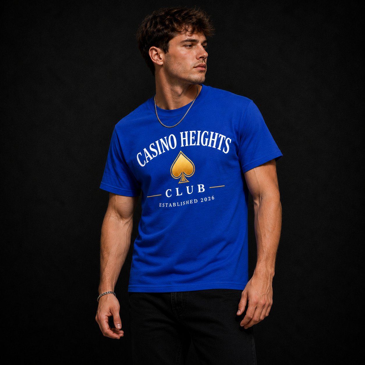 Casino Heights Club Royal Blue Gold Spade Graphic Tee