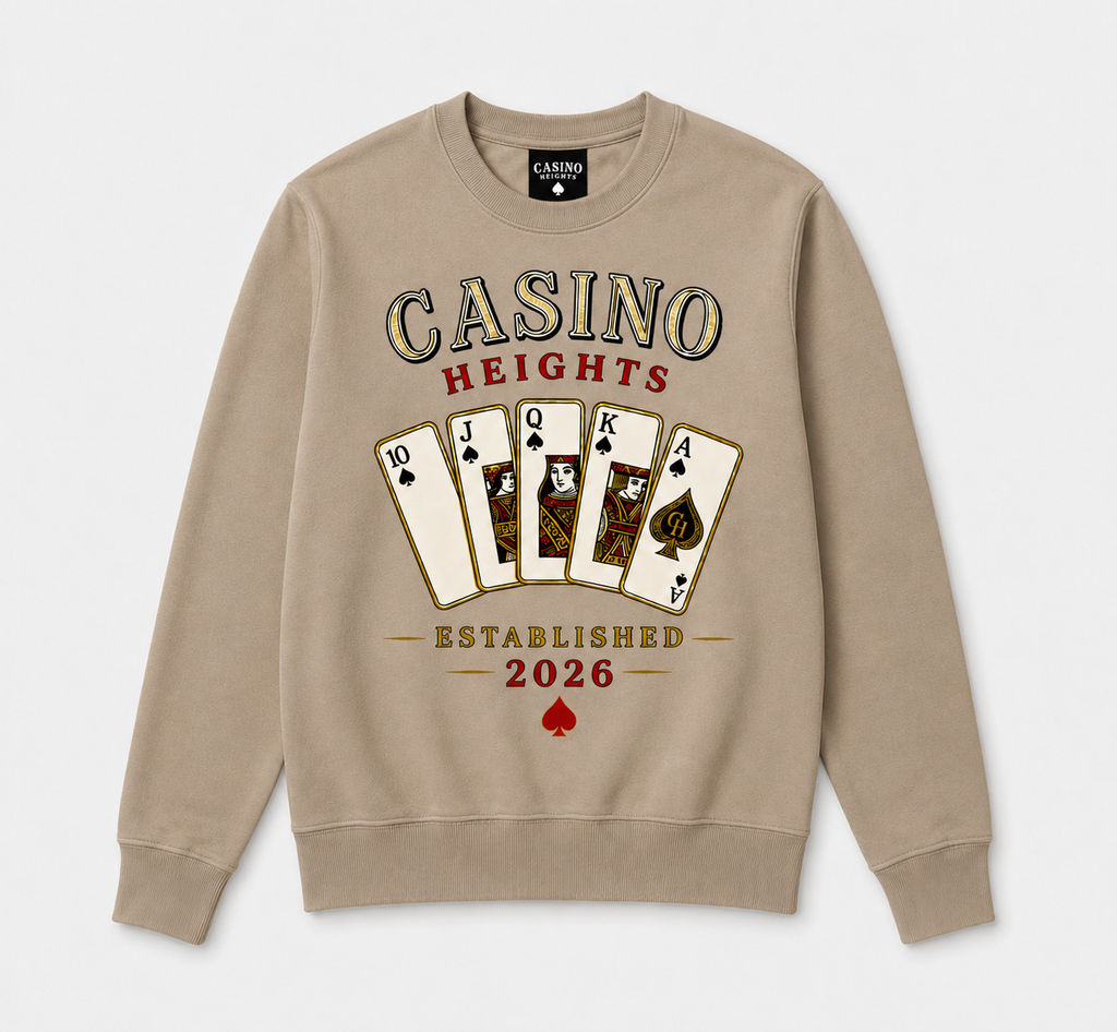 Casino Heights Royal Flush Crewneck Sweatshirt – latte