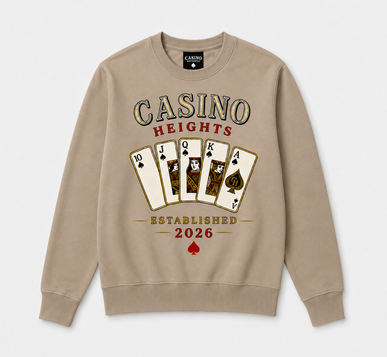 Casino Heights Royal Flush Crewneck Sweatshirt – latte