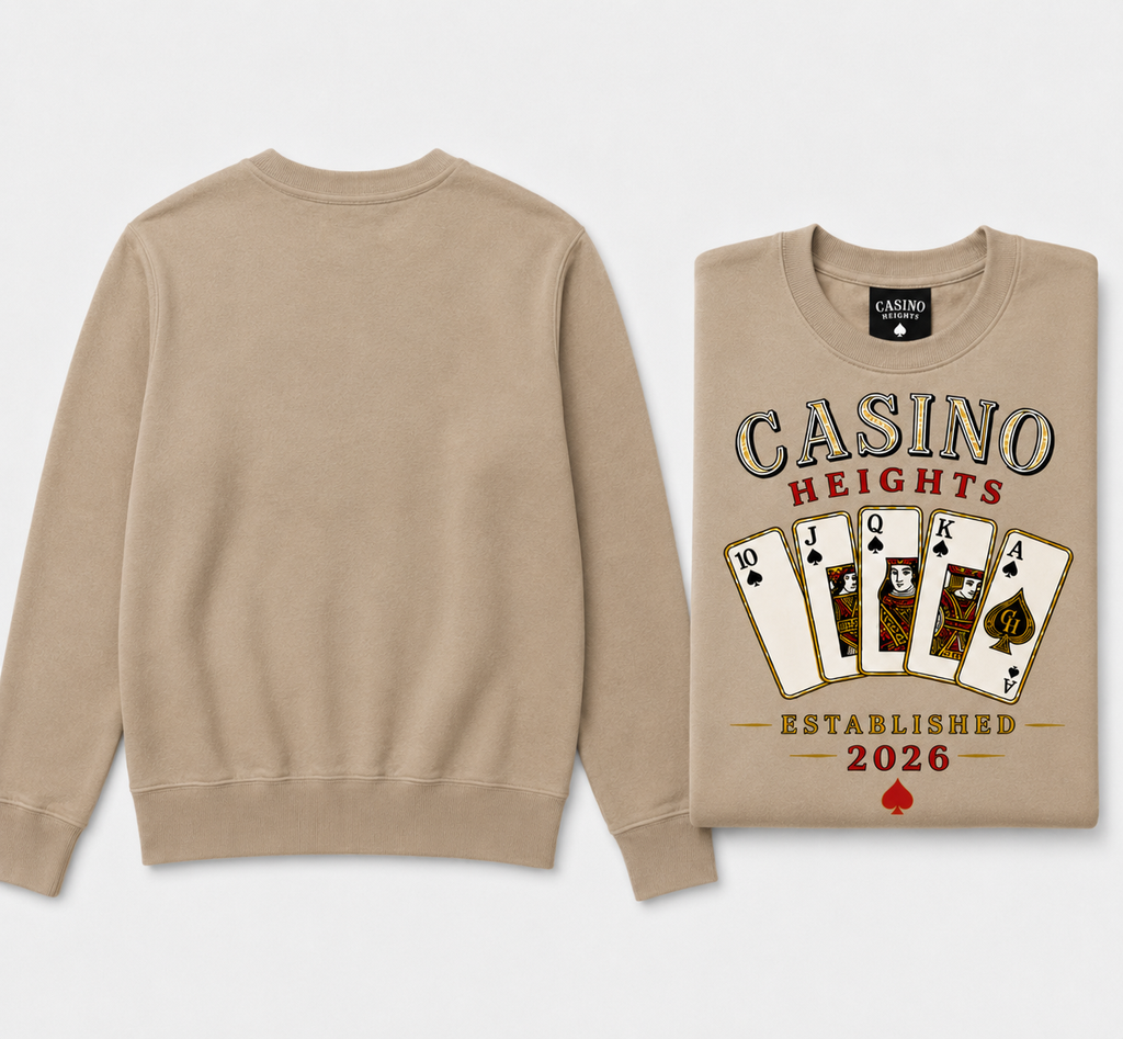 Casino Heights Royal Flush Crewneck Sweatshirt – latte