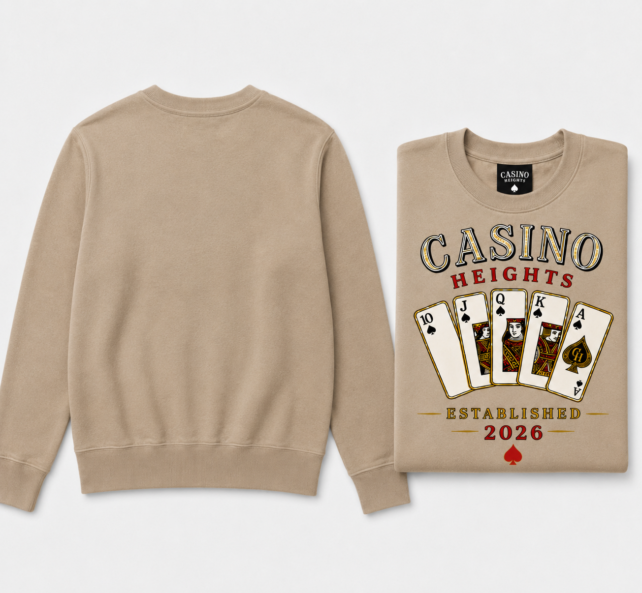 Casino Heights Royal Flush Crewneck Sweatshirt – latte