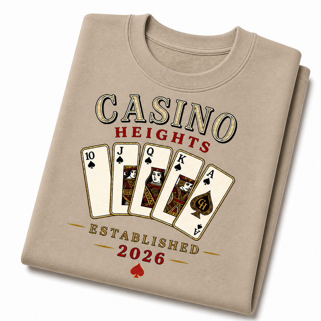 Casino Heights Royal Flush Crewneck Sweatshirt – latte