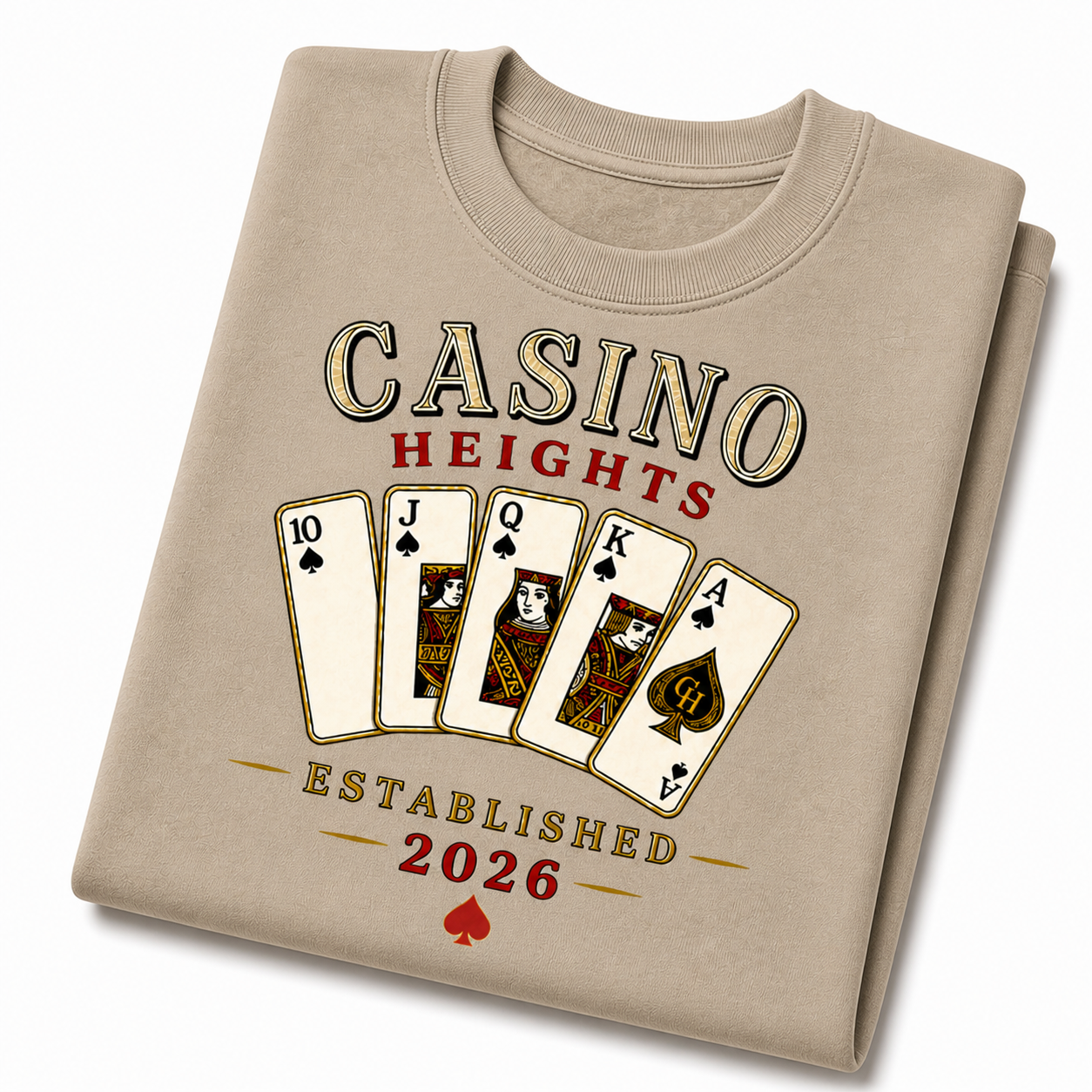 Casino Heights Royal Flush Crewneck Sweatshirt – latte
